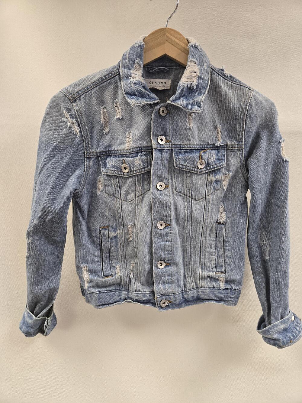 Ci Sono Denim Jacket Womens Small Blue Distressed Ripped Button Up Jean Style